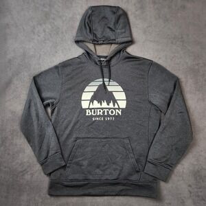 Burton Oak Pullover Hoodie Mens Small Gray Graphic Logo‎ Fleece Sweatshirt
